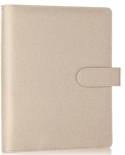 Antner A5 Binder 6 Ring Refillable Notebook Budget Planner Cover for Cash Organizer, PU Leather Loose Leaf Kpop Photocard Holder Small Binder for A5 Planner Inserts with Magnetic Buckle, Glitter Gold