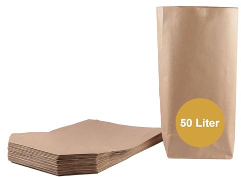 ZURAS® - Pack of 30 Paper Bin Bags 50 L Organic Waste Bags for Organic Bin Made of Paper Wet & Tear-Resistant Paper Bags