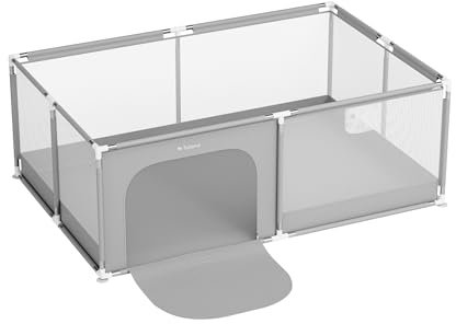 Tulano Cozy 22 Laufstall Baby 120x180 cm mit Bodenmatte Faltbarer Spielbereich für Babys 6 bis 36 Monate Atmungsaktiv Sicher mit Tasche Reise Laufgitter Indoor Outdoor Grau