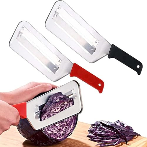 Hackkniv i rostfritt stål, 2025 Ny hackare i rostfritt stål med dubbla lager, Kreativa köksredskap for frukt, Surkål, Coleslaw, Grönsaker(Red+black)