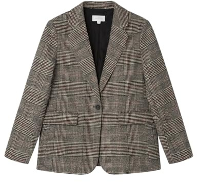 Springfield Checked Blazer with Single Front Button, Beige, M para Mujer