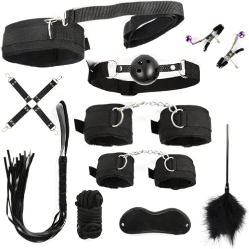 LDENUXI Classic Black Color 10 Pieces Sturdy Nylon Material BDSM Bondage Sets Bdsms Kit Bondagewear Women Exercise Kit, Suitable for Both Men and Women (Black-01)