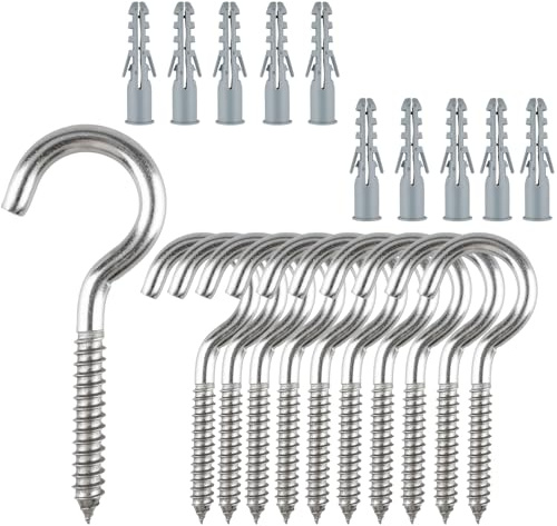 WakiHong 10 ganchos para atornillar, M8 x 100 mm, ganchos de rosca de acero inoxidable para atornillar, con 10 tubos de expansión, acero inoxidable 304, para exteriores e interiores