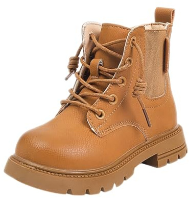 Generisch Botines para niñas y niños, impermeables, de piel, con cremallera, botines de equitación, antideslizantes, para niños, botas cortas con cordones, amarillo, 34 EU