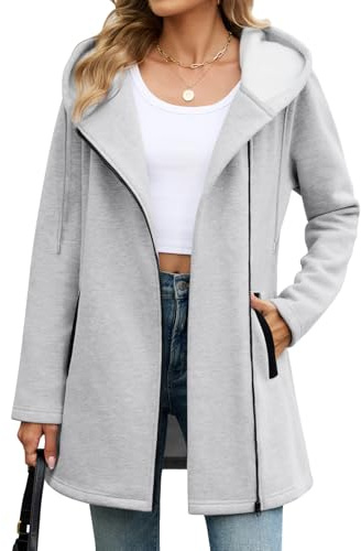 RITOSTA Lungo Felpa Donna con Zip e Cappuccio Felpe Donna Pile con Tasche Cotone Giacca Primaverile Autunno Sweatshirt Cappotto Elegante Giacche Hoodie Cardigan con Cerniera