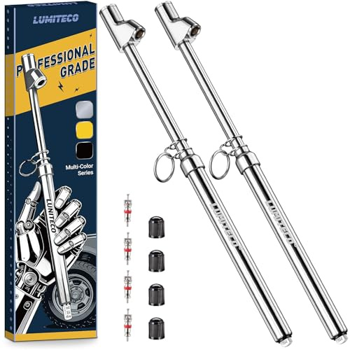 LUMITECO 2-Pack Dual Head Tire Pressure Gauge, Heavy Duty Truck Air Pressure Gauge Range 10-150 PSI, 1-10 Bar w/Valve Cores & Valve Caps, Tire Gauges for Tire Pressure for Semi Truck, RV, Car (Silver)