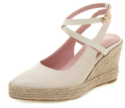 Genéric Sandalias De Cuña Espadrille para Mujer En Cuero PU Punta Afilada Correa De Tobillo Ajustable Bandas Cruzadas Verano Boda Dama De Honor Antideslizante Moda