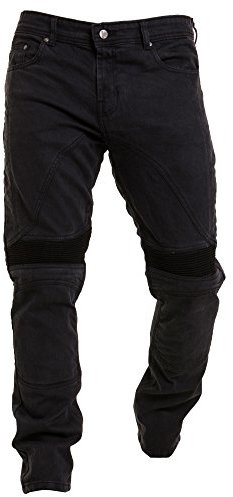 Qaswa Herren Motorradhose Jeans Motorrad Hose Motorradrüstung Schutzauskleidung Motorcycle Biker Pants-40W / 30L-Jet Black