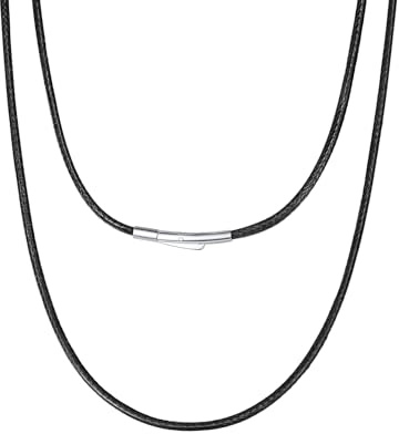 Richsteel Collier en Cuir Noir Artificiel Tressé pour Hommes et Femmes-2mm Cordon pour Pendentif 55 cm-Bijoux Unisex Fantaisie