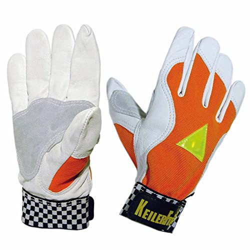 Schutzhandschuh Keiler Fit orange, Ziegennappaleder mit Warndreieck, Forsthandschuh zur Maschinenführung, Daumenverstärkung, Größe:9