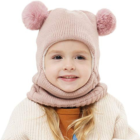 Baby Girls Boys Winter Hat Scarf Earflap Hood Scarves Skull Caps Pink
