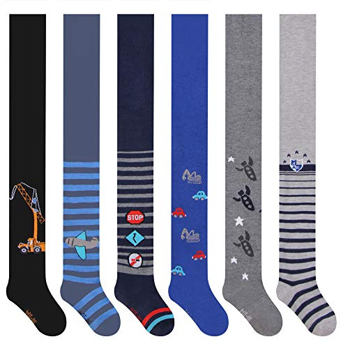 L&K-II Förpackning med 6 barn baby pojkar tights stickade strumpbyxor med Dino bil fotbollsmotiv flerfärgad 27253