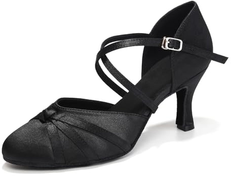 VCIXXVCE dam satin dansskor stängd latin salsa tango modern standard dansskor, modell YCL, Ycl svart 7 5 cm hälhöjd, 43 EU