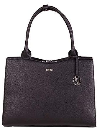 Socha Laptoptasche Damen/Businesstasche Frauen/Notebooktasche mit Tragegurt - Elegant - Extra leichte Synthetik - Deep Black Midi - 14 Zoll Schwarz
