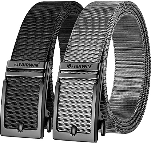 FAIRWIN Ratchet Belt 2 Pack Golf Belts for Men Adjustable Designer Western Mens Belts for Jeans Automatic Slide Buckle Black