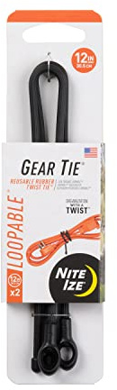 Nite Ize GLS12-01-2R3 Gear Tie Loopable, The Original Reusable Rubber Twist Tie With Sturdy Integrated Loop, 12 Inch, Black, 2-Pack, Made in the USA