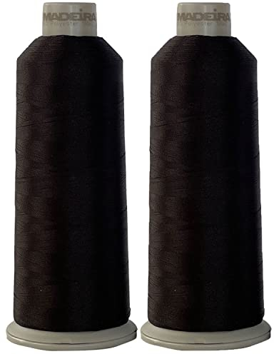 GARIZZE Madeira 1800 – 2 Stück Schwarz Stickgarn – 5500 Yd für alle Zwecke Nähen – Kegel – Riesiges Stickgarn für Stickmaschine