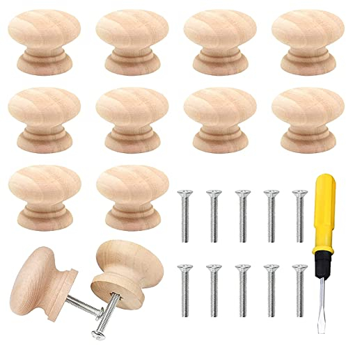 Qunkun Schrankgriffe Holz, 10 Stück Griffe Möbel, Möbelgriffe, Schrankknöpfe, Möbelknöpfe Holz, MöBelgriffe Vintage, Küchengriffe Mit Schrauben Und Schraubendreher, Möbelknauf 33 X 26 mm
