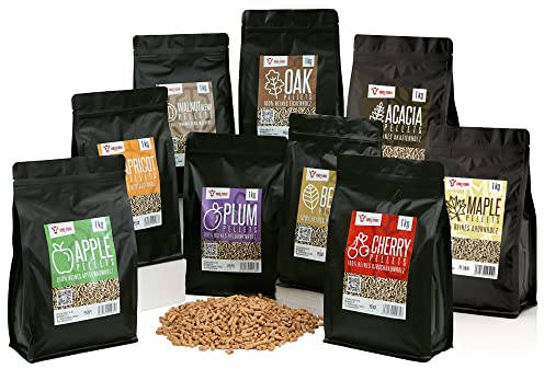 BBQ-Toro Lot de granulés 100 % bois, au choix parmi 9 variétés de 1 kg, granulés de fumage pour barbecue, fumoir, four à pizza à granulés et systèmes de chauffage, granulés de barbecue
