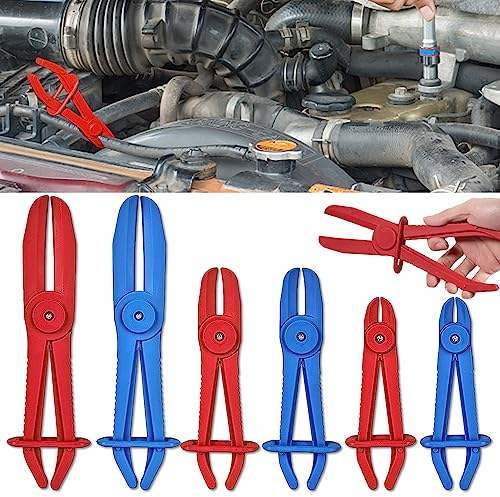 Aoreun 6 Pièces Pince Durite Carburant, Pinces pour Tuyaux Flexibles Pince à Collier de Serrage Pinces Tuyaux Outil de Serrage pour Tuyaux Flexibles pour Tuyaux de Frein Tuyaux Carburant(Bleu+Rouge)