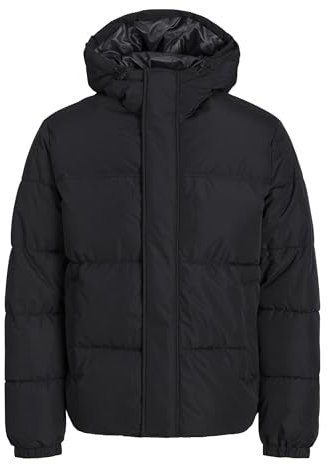JACK & JONES Men's Jjebradley Puffer Hood Sn Quilted Jacket, Black, XL