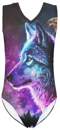 ZFRXIGN Galaxy Wolf Girls Leotards for Gymnastics 112-14 Years One-Piece Ballet Dance Practice Outfit Swimsuit Animal Moon Night Clothes Unitards Bodysuits Purple Blue
