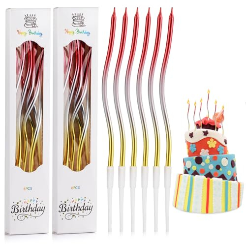 12 Stück Lange Tortenkerzen, Geburtstagskerze, Geburtstagskerzen für Torte, Spiral Kuchen Kerzen, Geburtstagskerzen für Geburtstag Hochzeitsfeier Dekoration