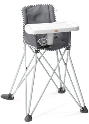 Bright Starts, Silla Elevadora Portátil Pop 'N Dine, Uso en Interiores y Exteriores, con Bandeja sin BPA, Fácil de Plegar, Unisex, A Partir de 6 Meses, Gris