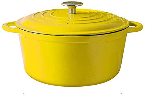 CRBUDY 4.6L Non-Stick Yellow Enameled Cast Iron Casserole Dish with Lid: A Versatile Dutch Oven for Steam, Braise, Bake, Broil, Sauté, Simmer, and Roast