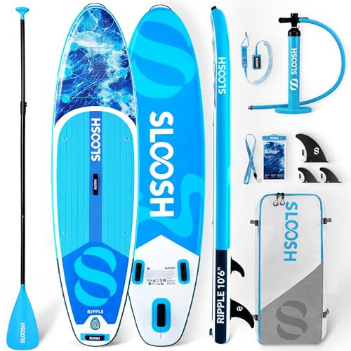 SLOOSH Aufblasbares Stand-Up-Paddle-Board, 10'6 Paddleboard mit Premium-Zubehör, rutschfestes Eva-Deck, ultraleichte Tragetasche und Pumpe, Ripple SUP für Jugendliche & Erwachsene, Küstenspritzer