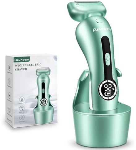 Akunbem Electric Razor for Women Electric Shaver for Legs Bikini Trimmer for Women Underarm Public Hairs Rechargeable Womens Shaver with Detachable Head Wet Dry Use Painless Cordless