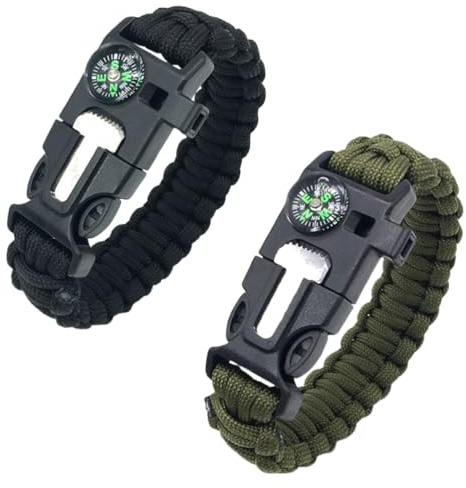 JchEnye Pulsera de supervivencia de 2 piezas, pulsera multiusos Paracord para senderismo, camping, montañismo y actividades al aire libre