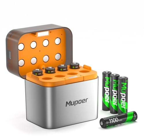 Mupoer Rechargeable AAA Batteries with Box,Battery Box for AA/AAA Rechargeable Battery,Triple AAA Batteries NiMH 8 Pack 1100mAh 1.2V,3A Pilas Recargables,Removable Fast Charging for Lithium Batteries