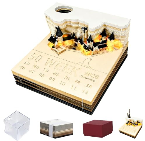 3D-kalender rivning 2026, Magic Castle 3D veckokalender 2026, Harry bordskalender anteckningsblock med ljus, veckokalender pappersskulptur med pennhållare, skrivbordsprydnad kreativ present 2026
