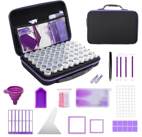 Minnhua 60 Slots Diamond Art Storage Boxes Kits Portable Diamond Painting Storage Case 106PCS Diamond Art Accessories and Tools Kits Diamond Painting Bead Storage