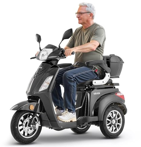 VEVOR Heavy Duty 3-Wheel Mobility Scooters for Seniors & Adults, 500lbs Capacity, 21.5 Miles 3-Speed Long Range, 1000W All Terrain Electric Recreational Scooter Wheelchair, 20° Max Climbing Capacity