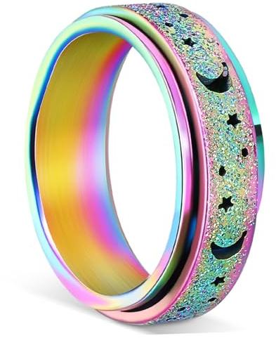 LRXIYODE Titaniumfärgad Roterande Spinner-ring i Stjärn Månmönster Lätt och Slitstark Fidget-ring för Kvinnor och Män Elegant Roterande Bandring för Vardag och Fest