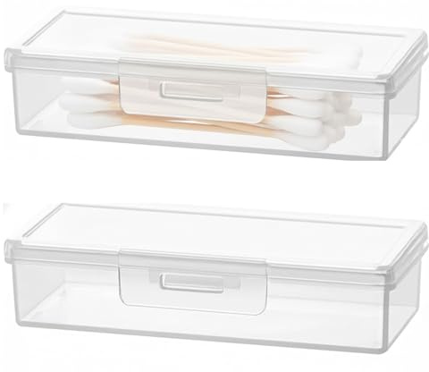 Cotton Bud Holder, 2Pcs Transparent Plastic Cotton Bud Holder with Lid, Portable Cotton Swab Holder Mini Box Travel Storage Organizer, Dust-proof and Moisture-proof Dispenser for Bathroom Storage