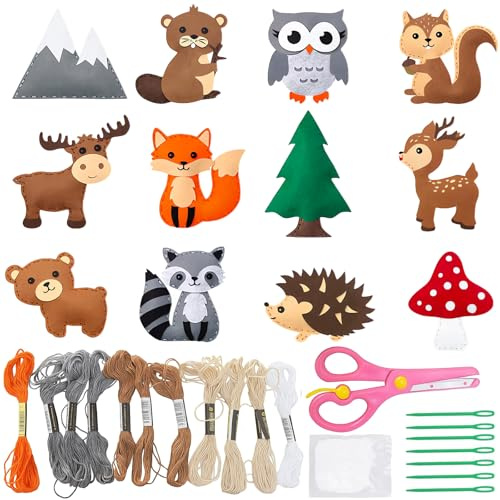12 Pièces Pour Enfants Enfants de Plus de Kit de Bricolage en Feutre 6 ans kit Creatif EnfantDIY Jouets de Couture Pour Poupées Diy Kit de Couture Pour Enfants Convient aux Enfants ou Aux Débutants