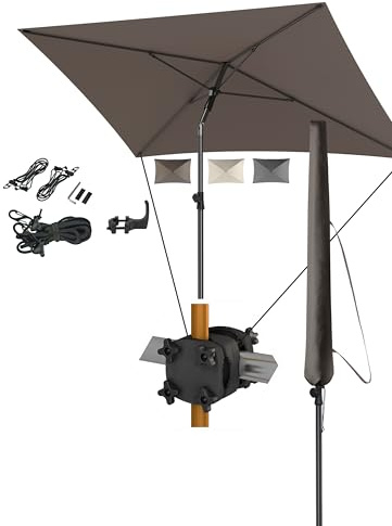 4smile Sonnenschirm Balkon SunnyShade, Taupe| 4-in-1 Set Sonnenschutz Balkon | UPF 50+ Sonnenschirm rechteckig 200x125 cm inkl. Sonnenschirmhalter Balkongeländer, Sonnenschirmhülle, Windsicherung
