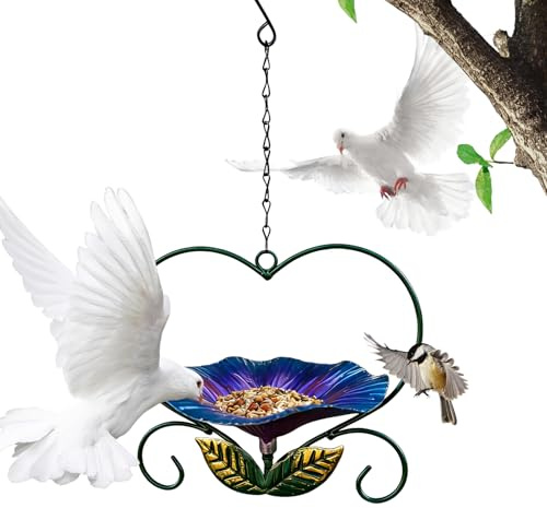 s de Exterior para Pájaros - Resistente Decoración de Hierro con Forma de Flor,para Aves de balcón,Patio, Observación Aves, Pinzones, Loros, Interior/Exterior, Comida/Agua