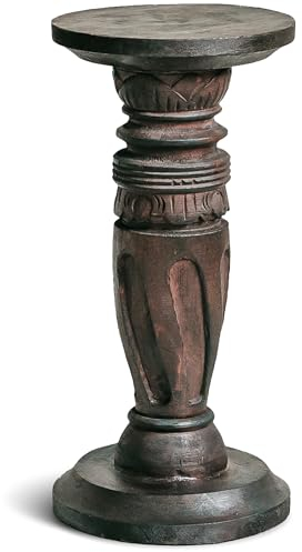 livasia gedrehte Deko Holzsäule 40cm – Antik-Look Podest, Blumensäule, Dekosäule aus Albiziaholz – Balinesische Handwerkskunst, Nachhaltig und Einzigartig (Braun)