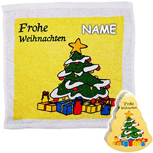 alles-meine.de GmbH 2 Stück magische Waschlappen/Handtücher - Zauberwaschlappen - Weihnachten - inkl. Name - Frottee aus 100% Baumwolle - Magic Towel - Waschfleck - Waschtuc..