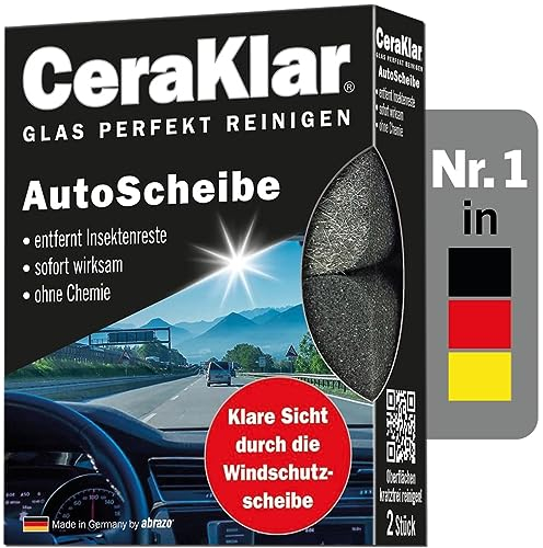 abrazo CeraKlar Vitres de voiture - 2 nettoyants pour vitres sans rayures, nettoyant pour vitres de voiture pour un nettoyage rapide, nettoyant pour vitres de voiture, éponge pour vitres extérieures d
