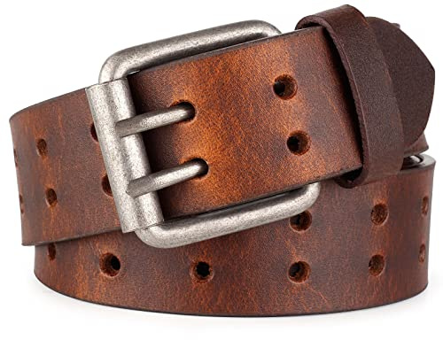 F&L CLASSIC Leather Work Belt, Heavy Duty Double Prong Genuine full grain Leather Belts for Men 1 1/2, Mens Casual Belts for Jeans,3190,size 36,vintage-brown