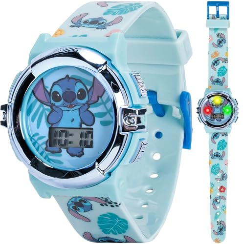 Disney Stitch Kids LCD Watch – Flashing Light-Up Dial, Digital Time Display, Adjustable Strap, Fun Character Design, Perfectfor Boys & Girls – Fits Wrists 5.5” to 8”