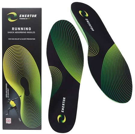 Enertor Ultimate Running Insoles with PX1 Shock-Absorbing Technology for Plantar Fasciitis, Shin Splints, Runners Knee Relief, Size 7-8