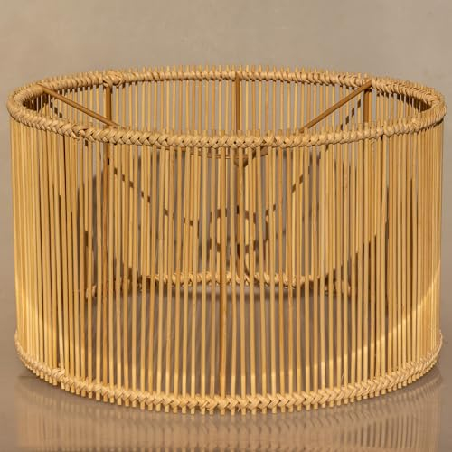 1PZTSTYlampenschirm Rattan Bambus Lampenschirm, Medium Round/Drum Lampenschirm für Tischlampe, Wandleuchte, Nachttischlampe und Stehlampe, natürliche Weide Handmade