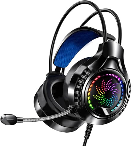 Casque de Jeu Filaire, Casque de Jeu RVB Léger avec Microphone, Casque D'Ordinateur Antibruit avec Bandeau Cache-Oreilles Souples pour PC, Ordinateur Portable, Bureau