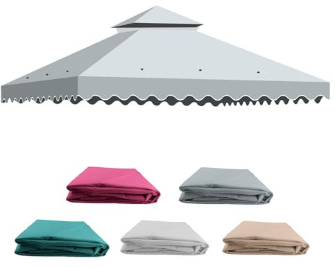 Toile de Rechange pour Tonnelle de Jardin, 3x3m Toit avec 2 Étages, Protection Solaire et Ventilation Amovible - Toile Idéale pour Pavillon